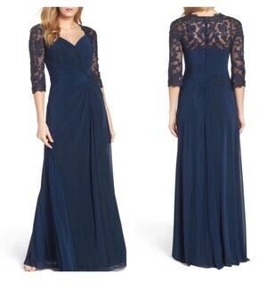 La Femme Navy Blue Ruched Twist Column Gown - Size 6 $598.00